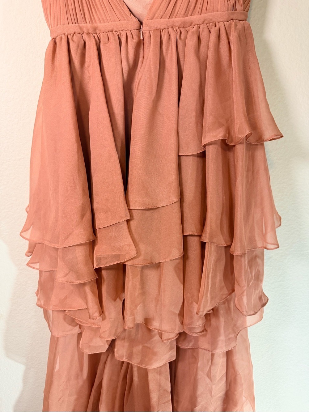 NWT Ieena Mac Duggal 55320 Rosewood Hi Low Tiered Chiffon Gown Sz 4 - Picture 5 of 11